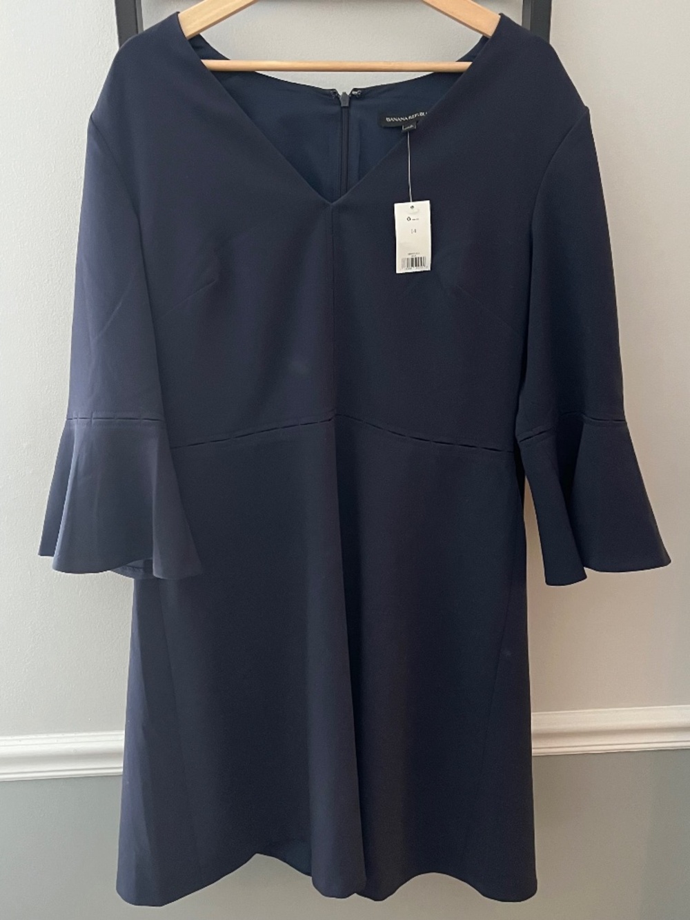 Banana Republic Navy Dress, Bell Sleeves, Size 14, Perfect for Work events, NWT